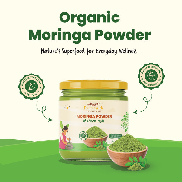 Organic Moringa Powder | Pure Moringa Oleifera Leaf Powder | Certified Organic Superfood | Rajamudi Organics