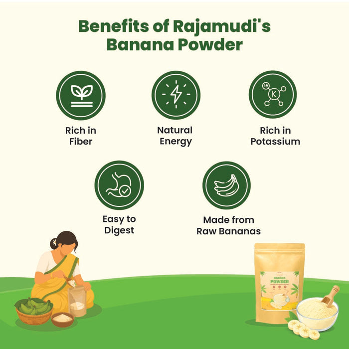 Rajamudi Organics Banana Powder (200 g)| 100% Natural, Sun-Dried, No Preservatives | NPOP & USDA Organic Certified | Superfood |  Food For Baby |  Smoothies & Baking
